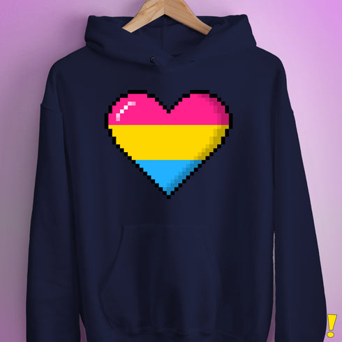 Pansexual Pride 8-Bit Pixel Heart Hoodie - Navy